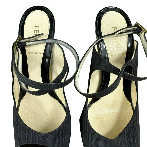 Fendi Designer Shoes Black Satin Open Toes Sandals 38.5 / 7.5 - Picture 4 of 16